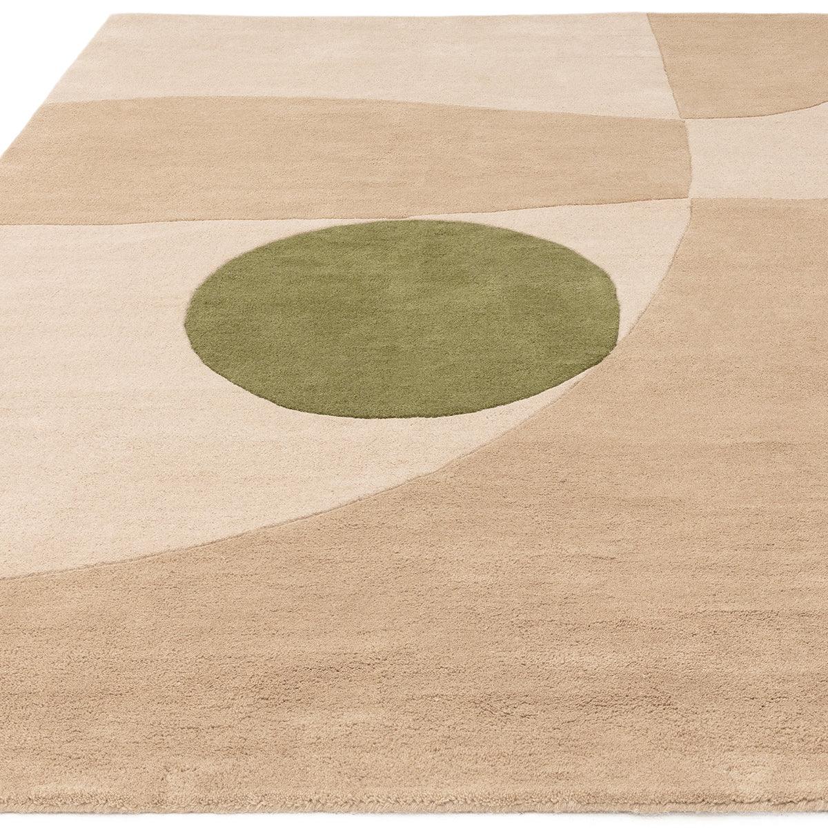 Asiatic Reef 31 Horizon Designer Rug featuring abstract geometric pattern in olive green, beige and cream on cream background, hand-tufted wool