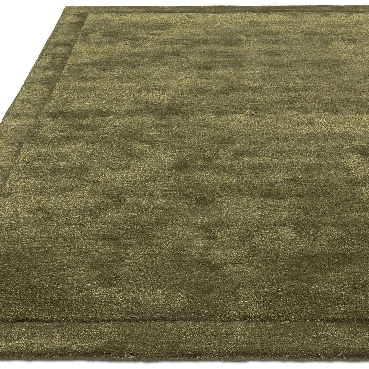 Asiatic Rise Olive Designer Rug featuring subtle textured pattern in olive, moss green and bronze on olive background, hand-tufted wool