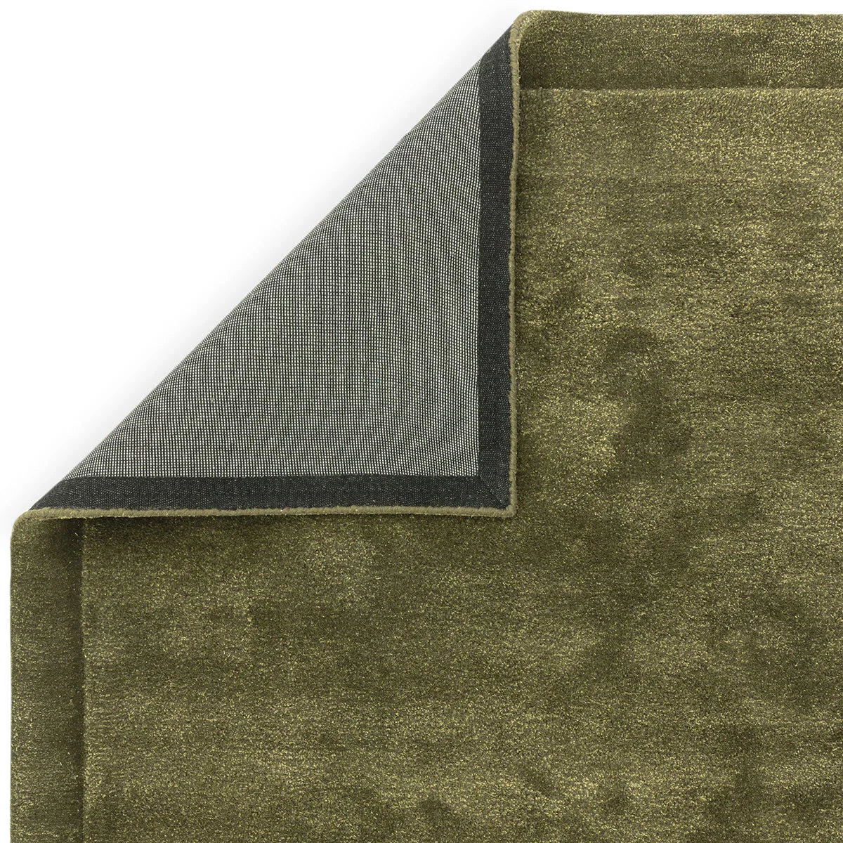 Asiatic Rise Olive Designer Rug featuring solid olive-green pile on grey backing, Asiatic Carpets London