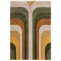 Rug with geometric pattern in earthy tones on a white background