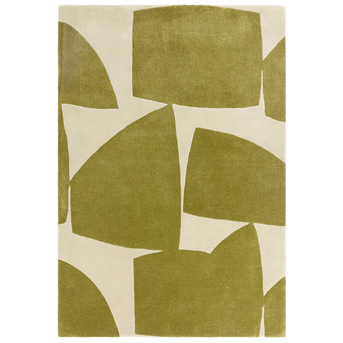 Green and beige area rug with abstract pattern
