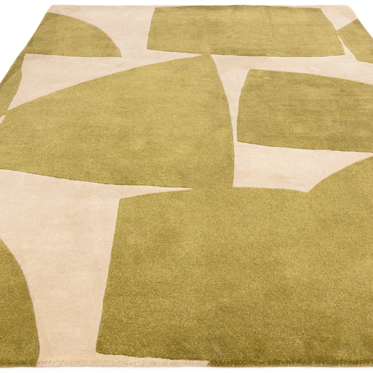 Asiatic Romy Kite Sage rug featuring geometric kite pattern in sage and cream on pale beige background, hand-tufted wool