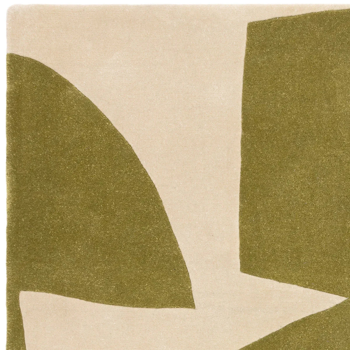 Asiatic Romy Kite Sage rug featuring abstract geometric pattern in sage-green and cream on beige background, machine-woven wool