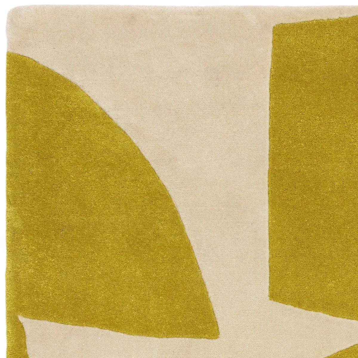Asiatic Romy Kite Chartreuse rug featuring abstract kite/arc shapes in chartreuse on beige background