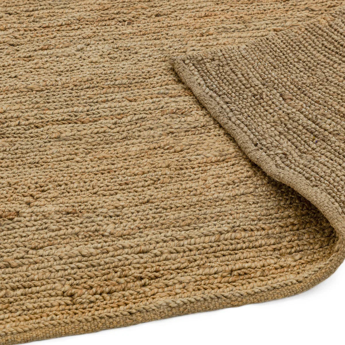 Asiatic Soumak Natural Runner featuring textured weave in beige, tan & oatmeal on cream background, hand-woven jute