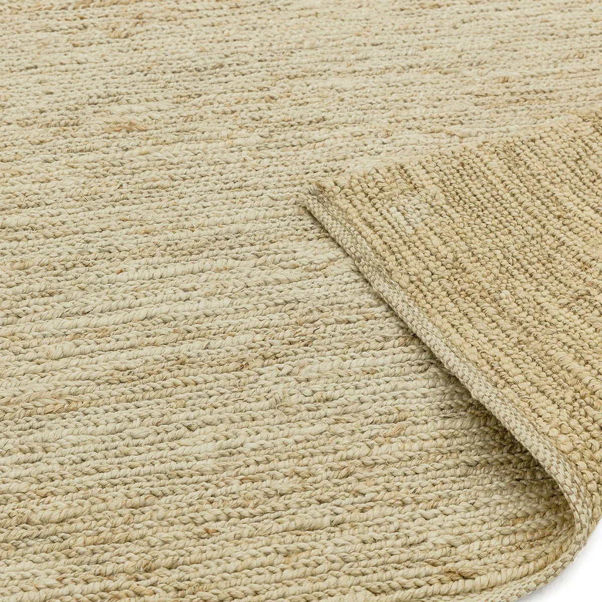 Asiatic Soumak Straw Runner with a natural weave in beige, tan and cream on white background, hand-woven jute