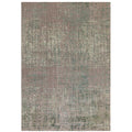 Textured area rug with a pattern of brown, green, and beige colors on a plain background