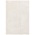 White rug with abstract circular designs on a white background