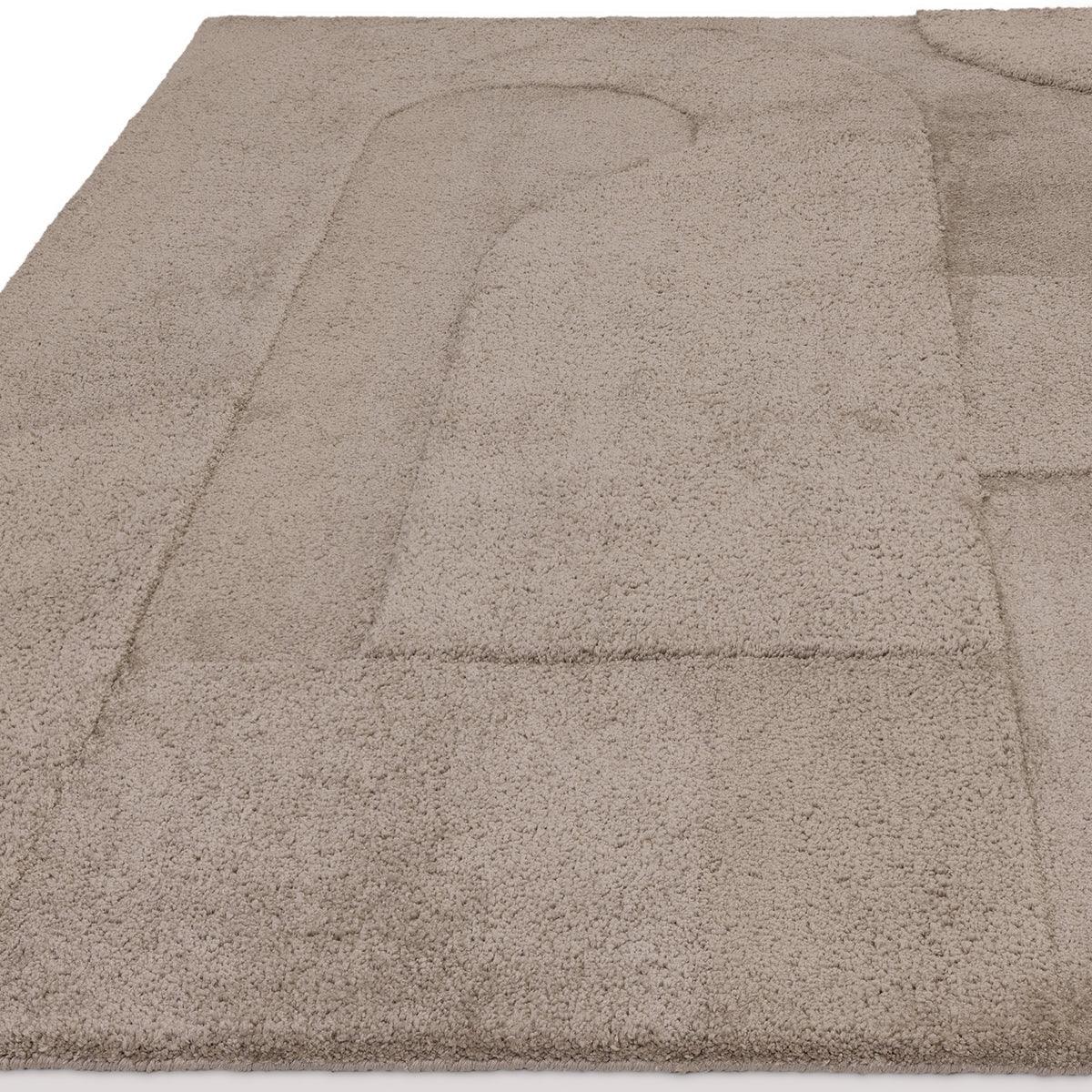 Asiatic Tova Moleskin rug featuring abstract block pattern in beige and taupe on cream background, hand-tufted wool