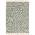 Rug with a green and beige chevron pattern on a white background