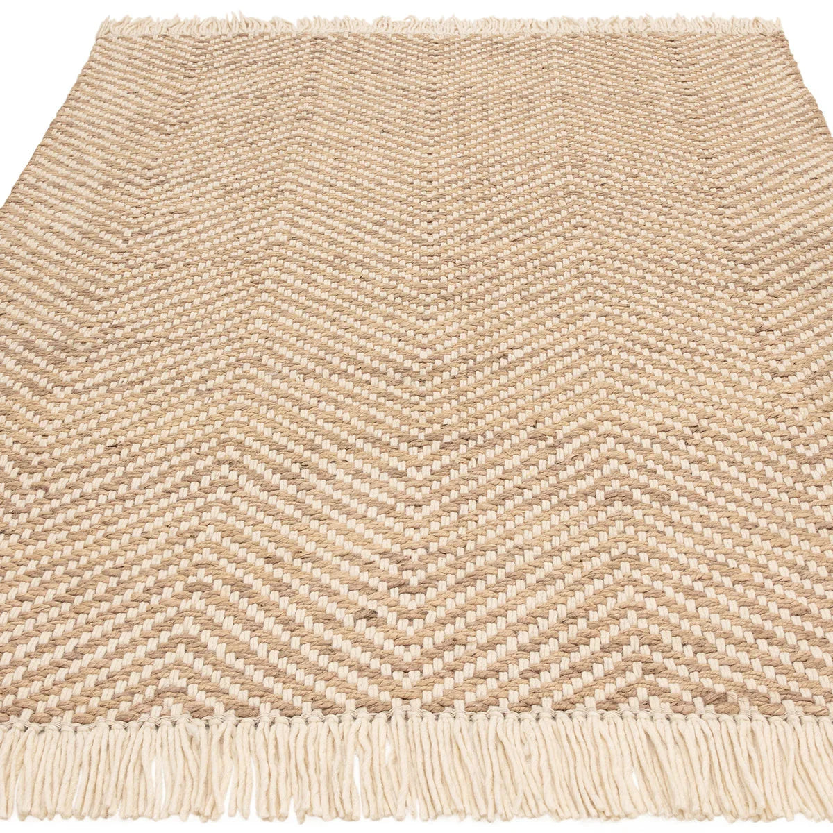 Asiatic Vigo Sand Designer Rug featuring chevron zigzag in sand, beige and ivory on natural cream, handwoven wool