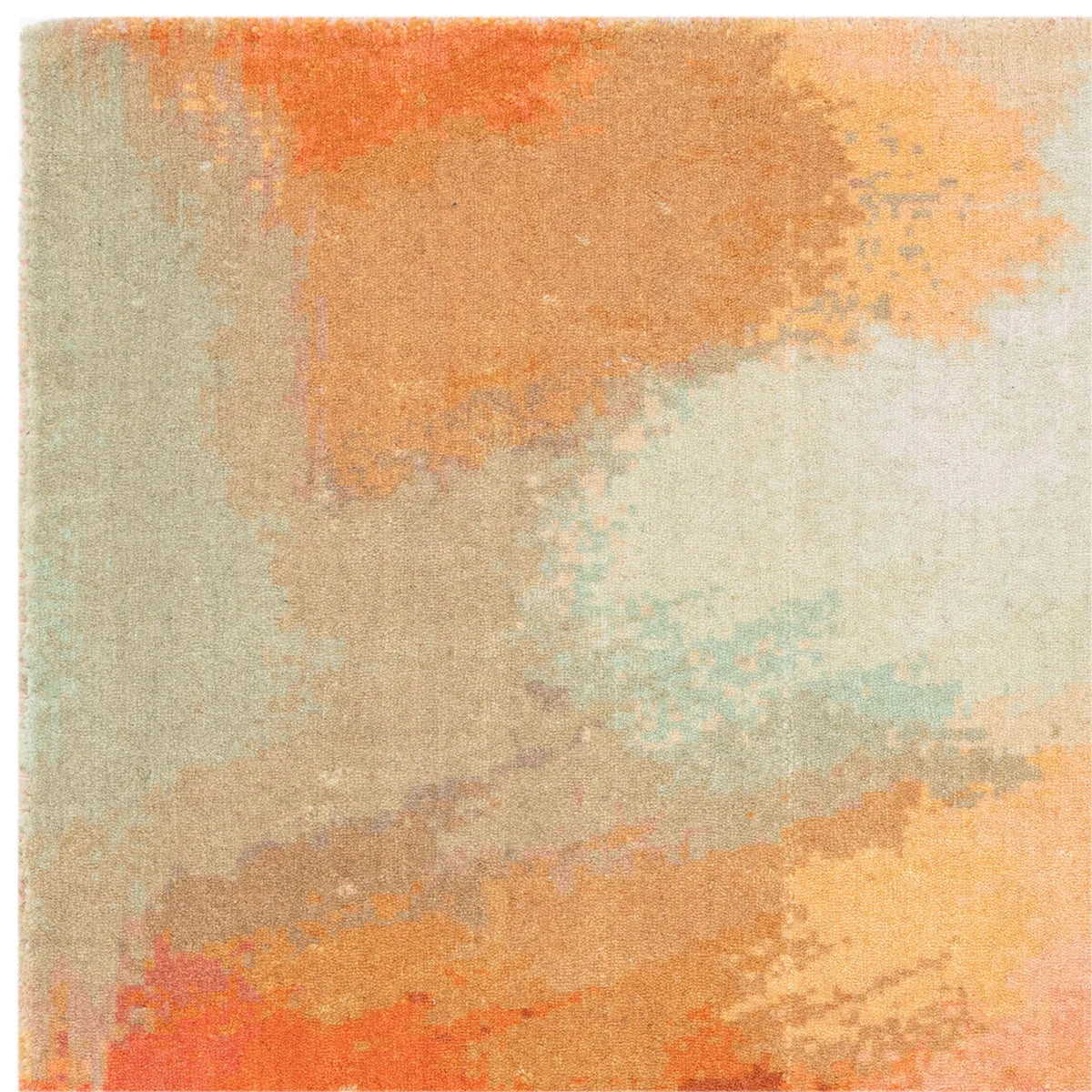 Asiatic Vision Diffuse Designer Rug featuring abstract color-block pattern in orange, peach, beige, light blue on cream background, machine-made polyester