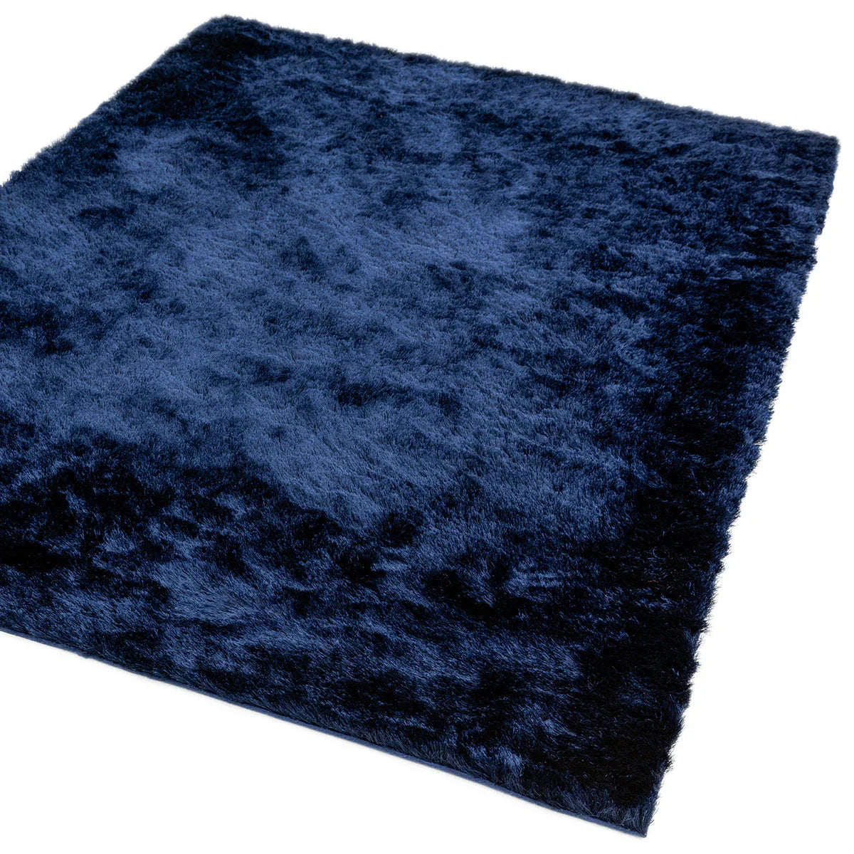 Asiatic Whisper Navy Blue Designer Rug featuring shaggy pile in navy blue and cobalt on navy background, hand-tufted wool