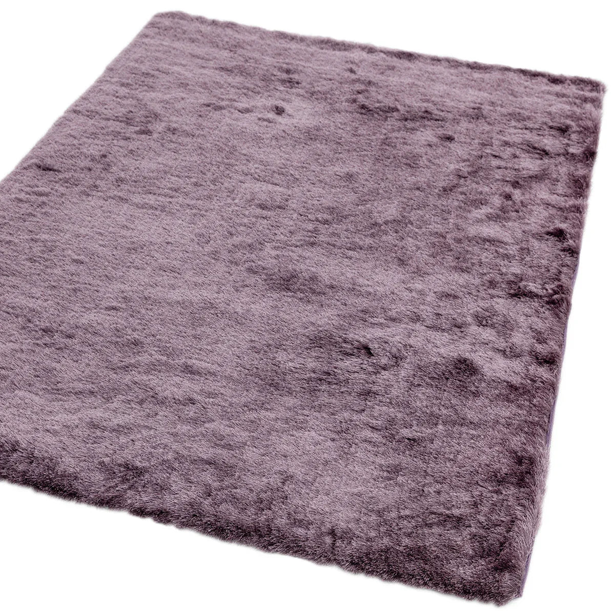 Asiatic Whisper Heather Designer Rug featuring solid shag pattern in lavender and mauve on white, shag pile, synthetic fibre