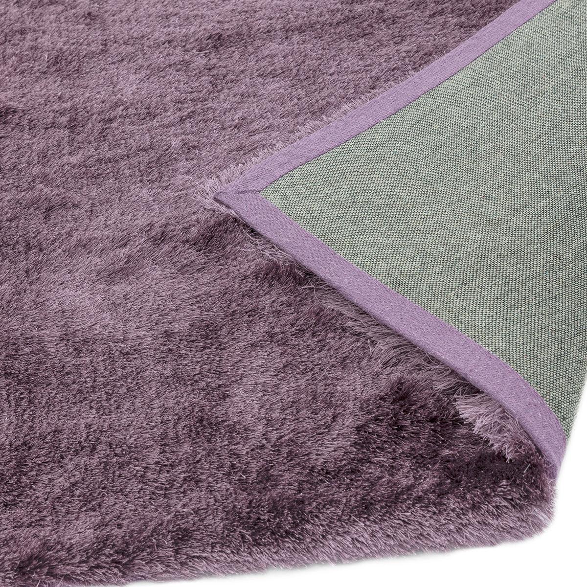 Asiatic Whisper Heather Designer Rug featuring plush shag in dusty plum, lavender and sage on sage-green backing, hand-tufted wool