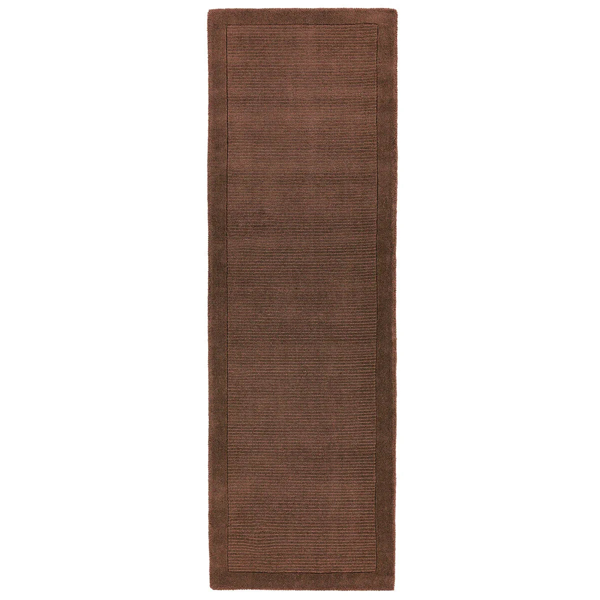 Asiatic York Chocolate Rug featuring solid field with subtle border in chocolate brown on cream background, hand-tufted wool
