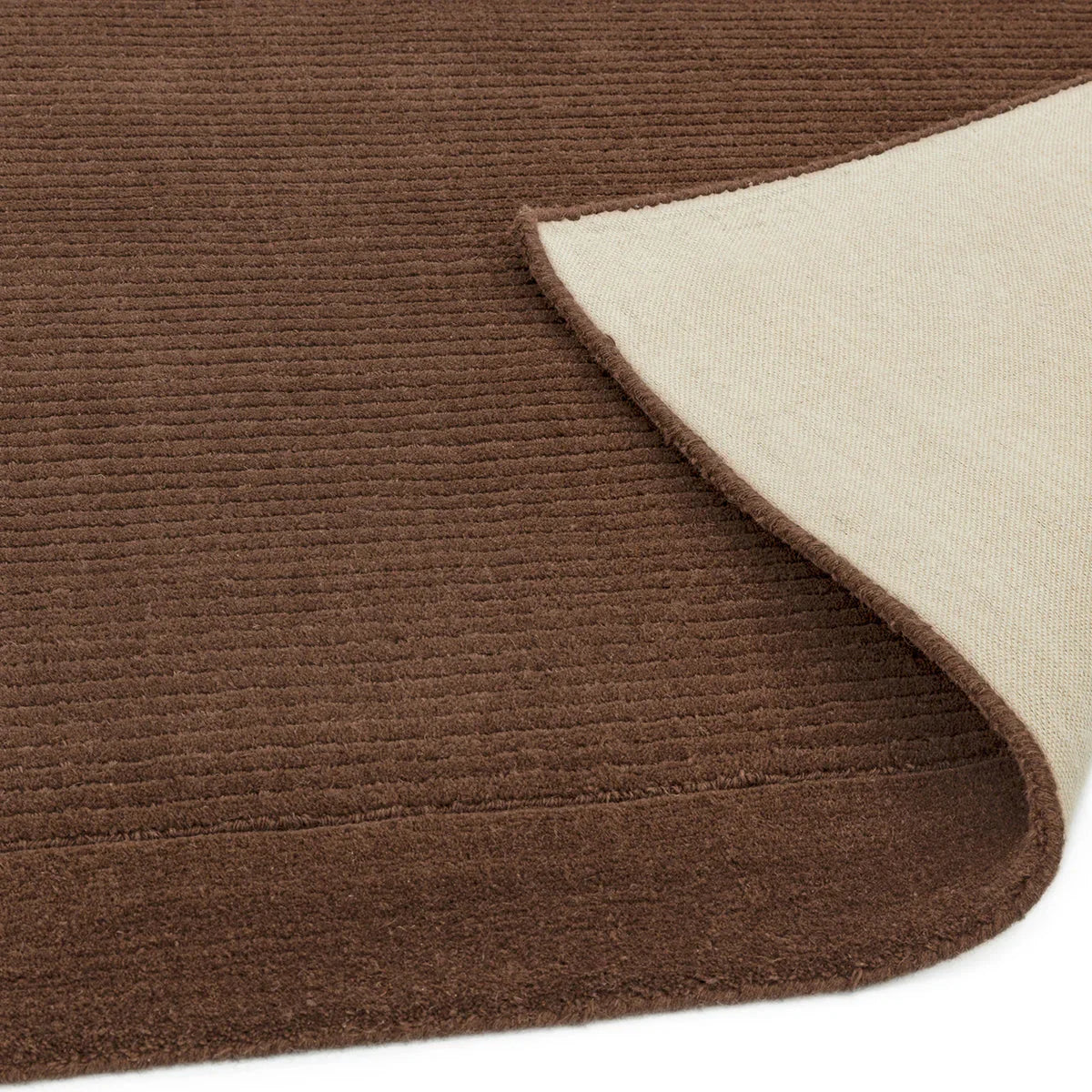Asiatic York Chocolate Designer Rug featuring solid ribbed design in chocolate brown on cream/beige backing, hand-tufted wool