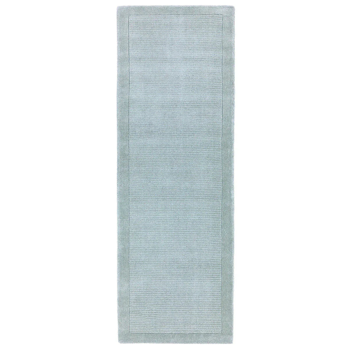 Asiatic York Duck Egg Designer Rug featuring minimalist ribbed texture in duck egg blue on white background, machine-woven wool