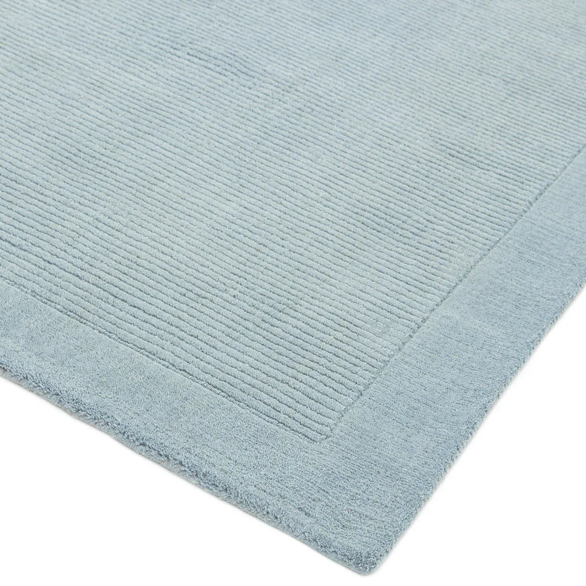 Asiatic York Duck Egg Runner Designer Rug featuring ribbed texture in duck egg blue on white background, machined wool
