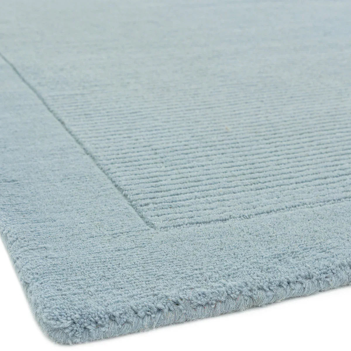 Asiatic York Duck Egg Rug featuring ribbed stripe texture in duck egg blue on pale blue, hand-tufted wool