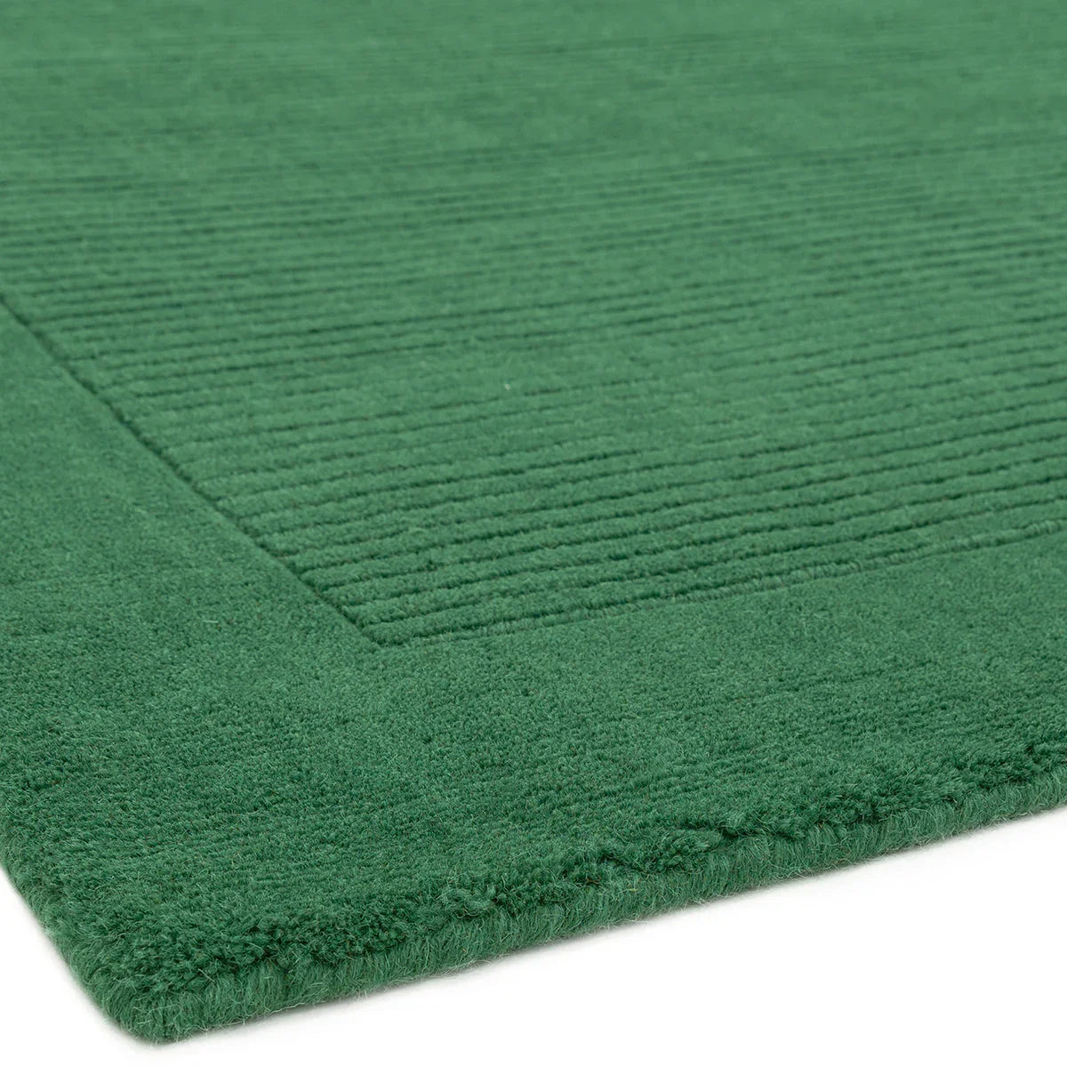 Asiatic York Forest Green Runner featuring ribbed textured pattern on white background, power-loomed polypropylene