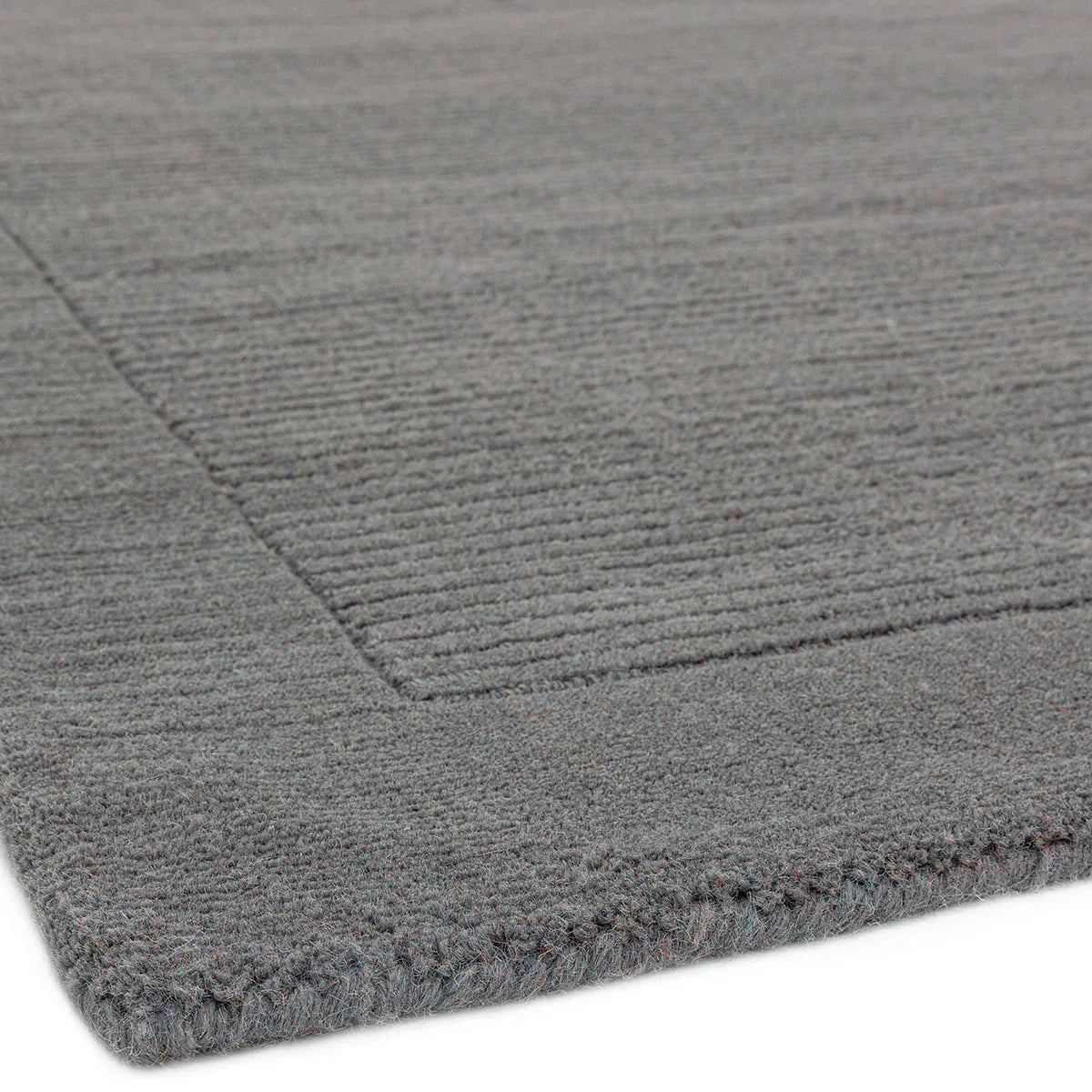 Asiatic York Grey Runner featuring ribbed texture in charcoal, steel and grey on white background, machine-made wool