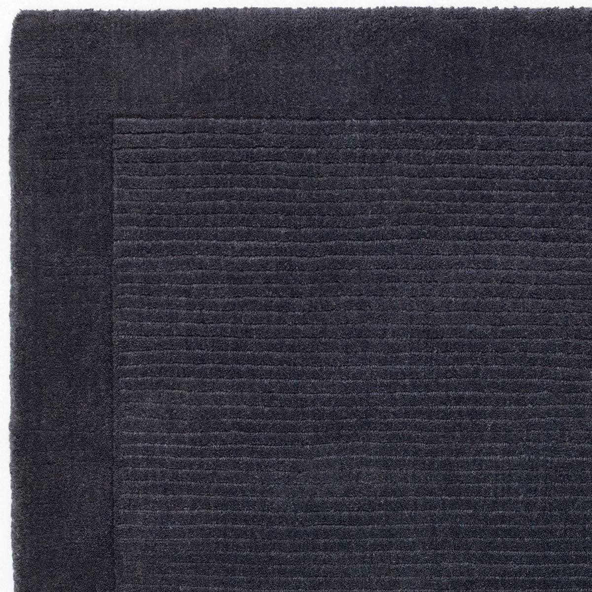 Asiatic York Navy Runner Designer Rug featuring ribbed texture in navy and charcoal on white background, machine-woven wool