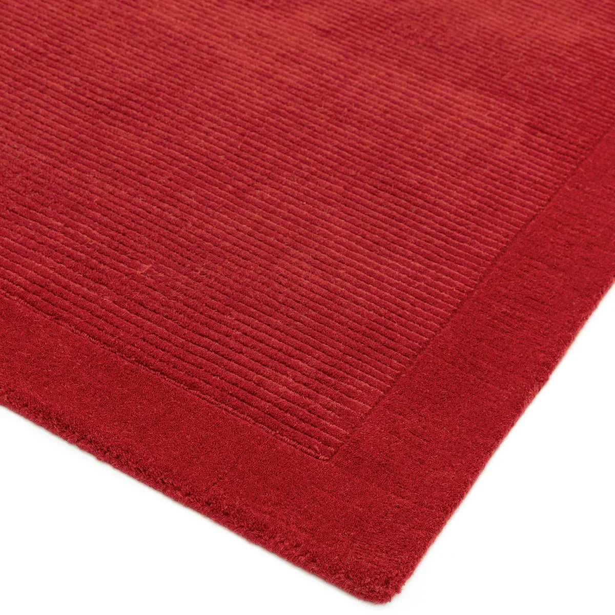 Asiatic York Poppy Runner featuring ribbed corduroy texture in crimson, ruby and scarlet on white background, machine-made wool