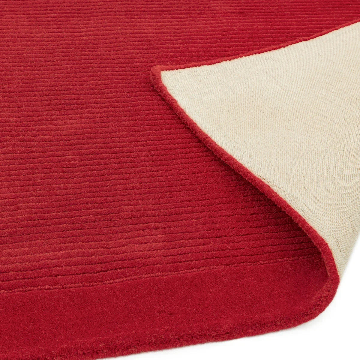 Asiatic York Poppy Runner featuring solid ribbed texture in crimson red and beige on beige backing, hand-tufted wool