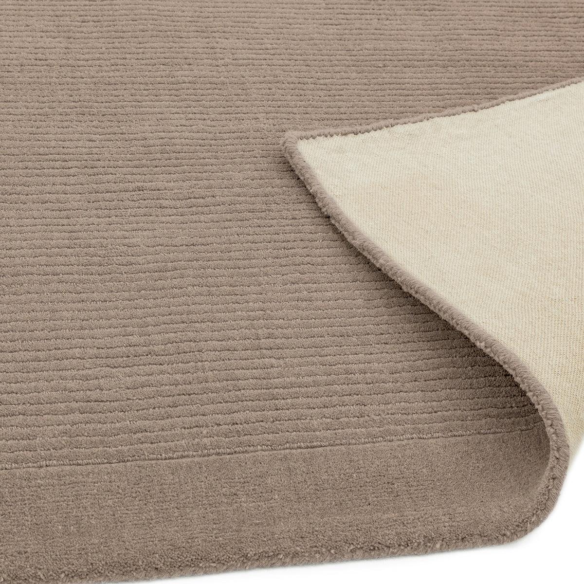 Asiatic York Taupe Runner featuring textured ribbed pattern in taupe, beige and cream on white background, tufted wool