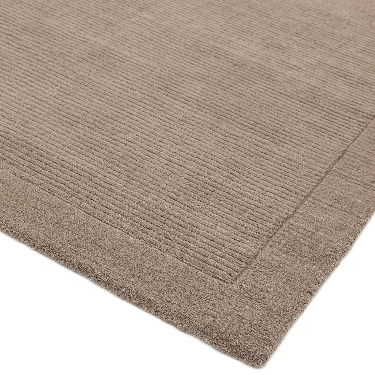 Asiatic York Taupe Designer Rug featuring ribbed linear pattern in taupe, beige and cream on taupe background, hand-tufted wool