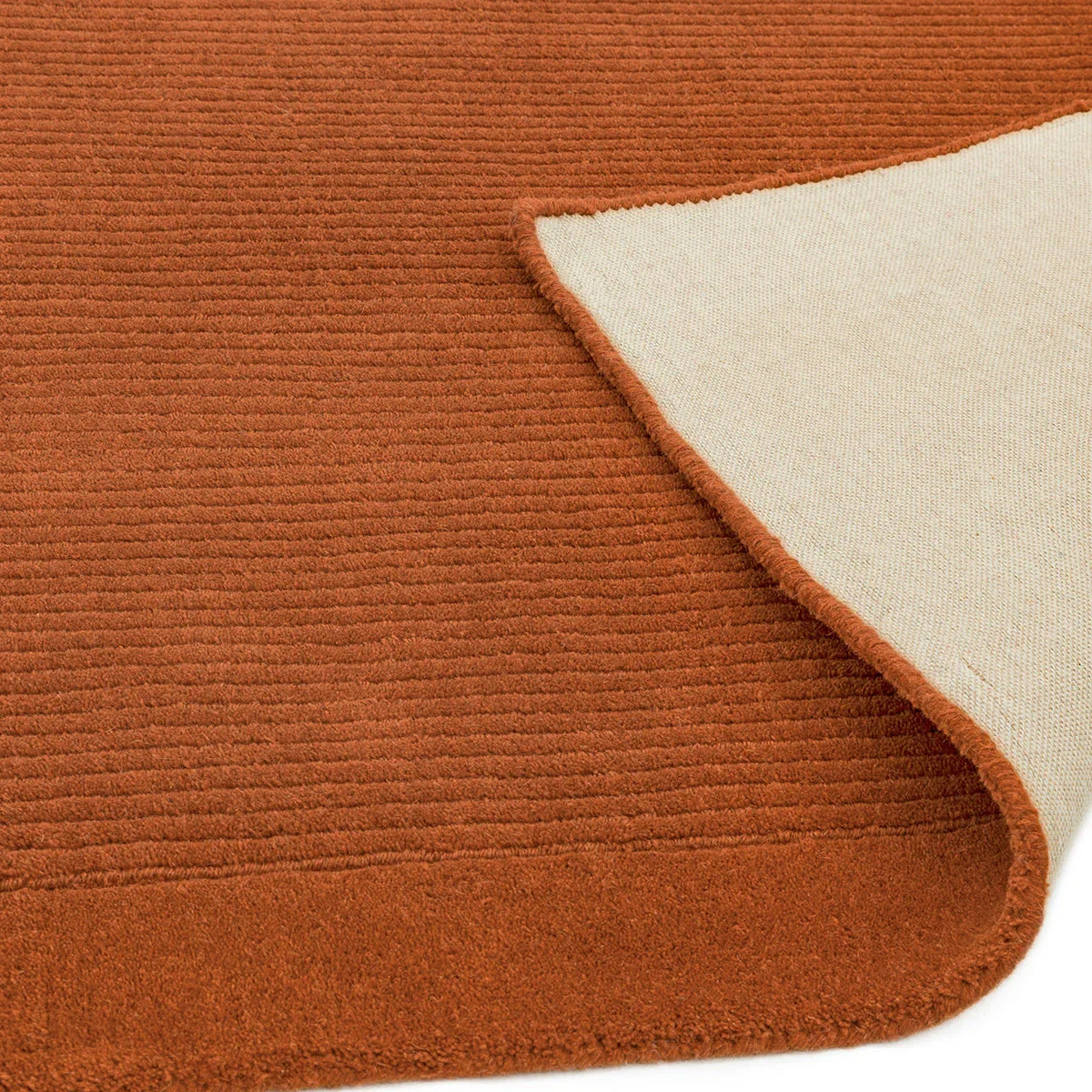 Asiatic York Terracotta Runner Rug featuring ribbed texture in terracotta and cream on white background, tufted wool