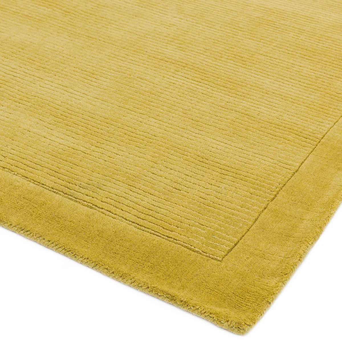 Asiatic York Yellow Runner Designer Rug featuring ribbed pattern in mustard yellow on white background machine-made polyester
