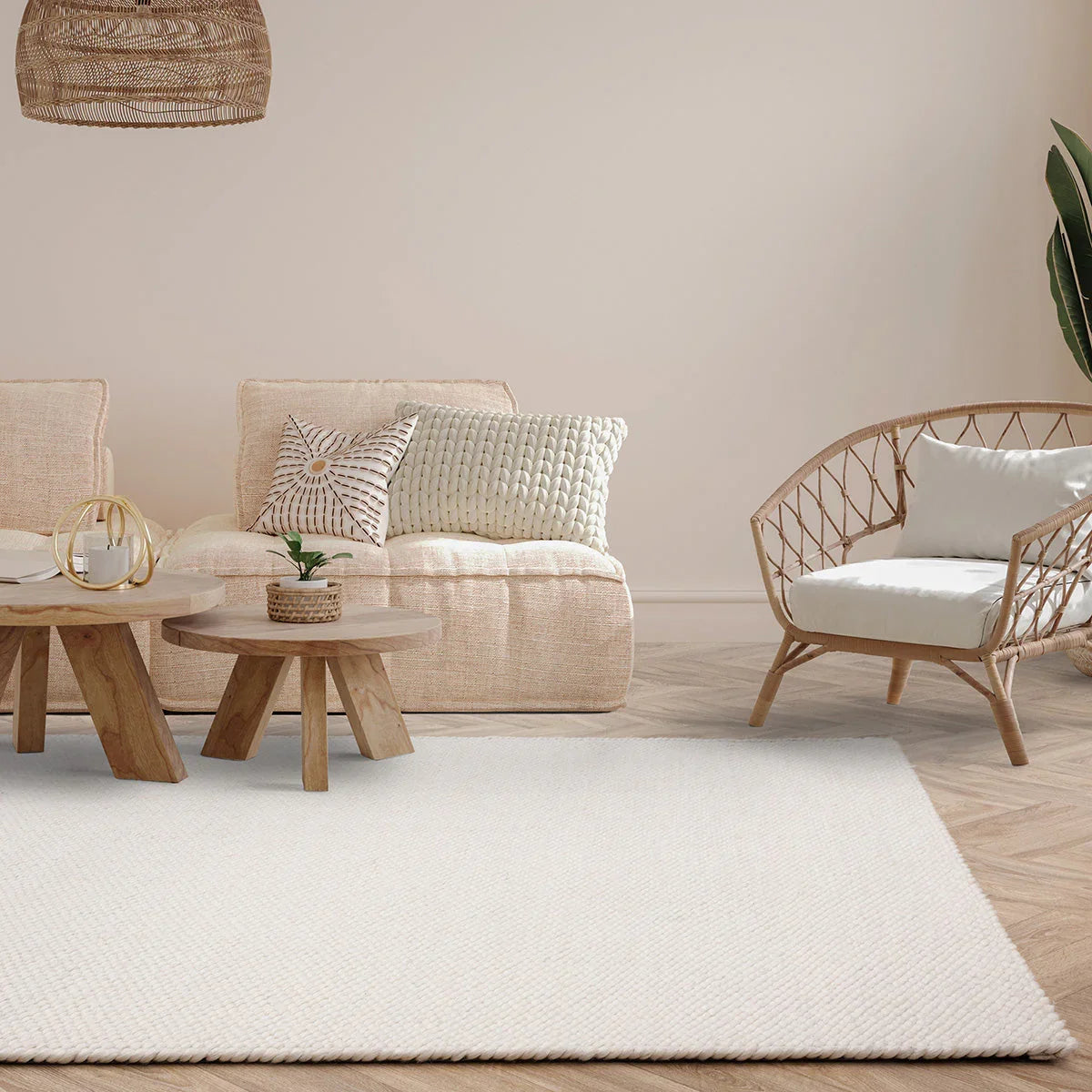 Asiatic Zander Ivory Designer Rug featuring textured weave in ivory and beige on ivory background, hand-tufted wool