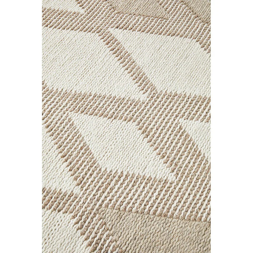 Avalon Shelly Natural Rug featuring geometric striped pattern in cream, taupe and beige on natural background, handwoven wool