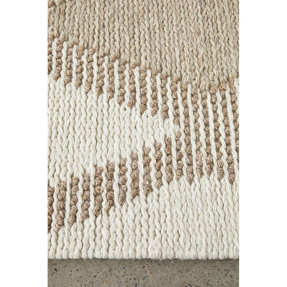Avalon Shelly Natural Rug featuring chunky boucle pattern in cream, beige and taupe on natural ivory background, hand-tufted wool