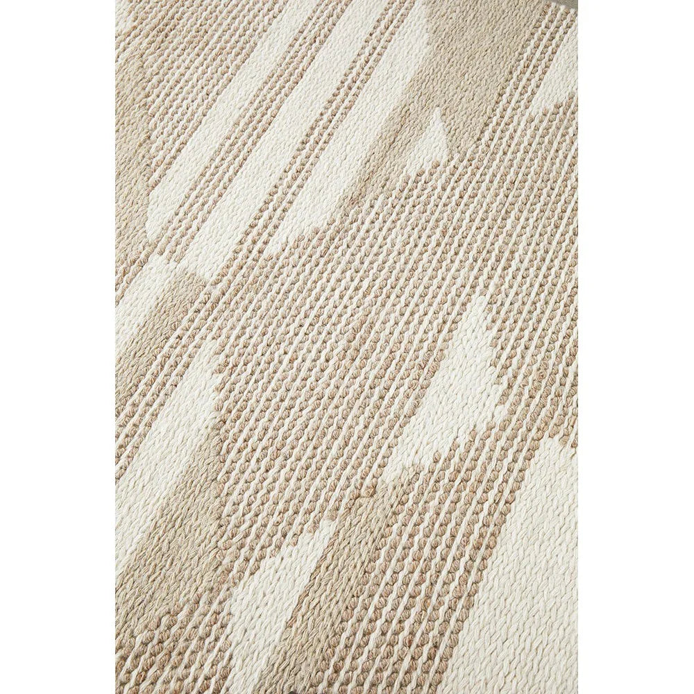 Avalon Taylor Natural Rug featuring striped texture in beige, taupe and cream on natural background, hand-tufted wool