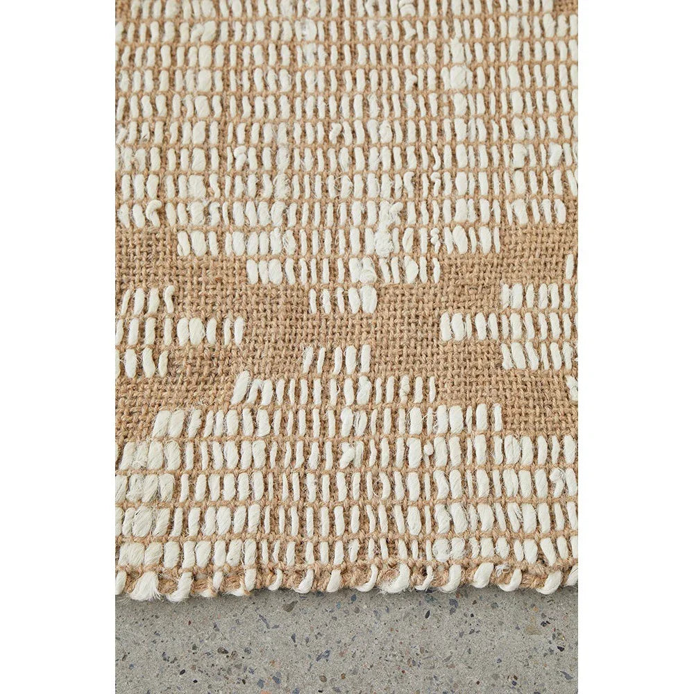 Bali Natural Rug featuring woven striped pattern in cream and beige on natural background, handwoven jute