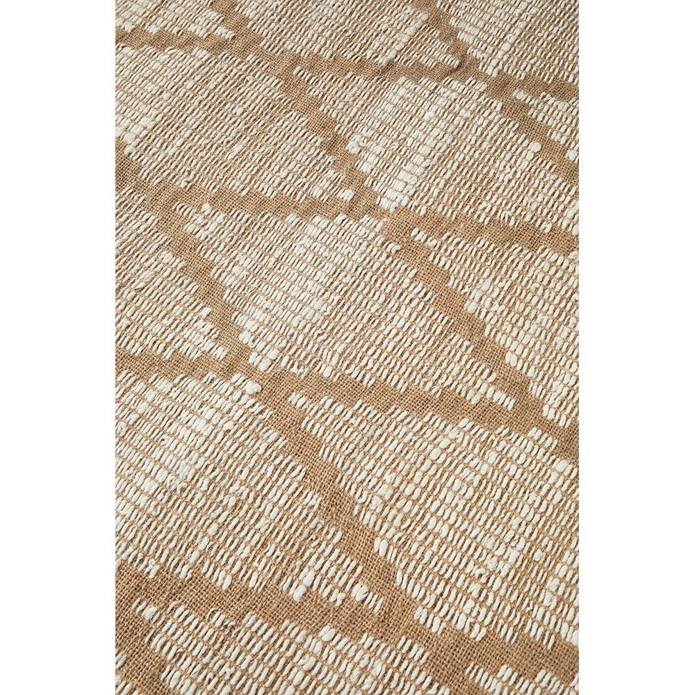 Bali Natural Rug featuring geometric plaid in beige and cream on natural tan background, hand-tufted wool