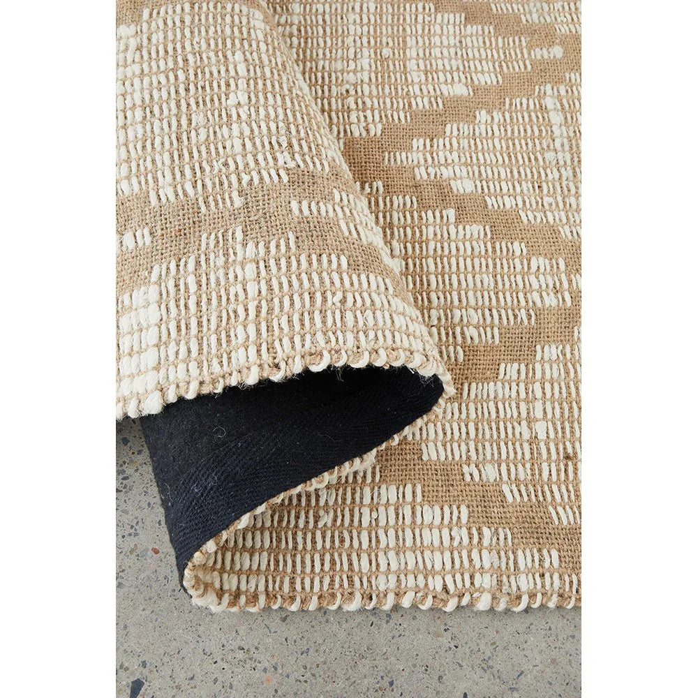 Bali Natural Rug featuring geometric block pattern in tan, ivory and cream on beige background, woven rug by Rug Culture