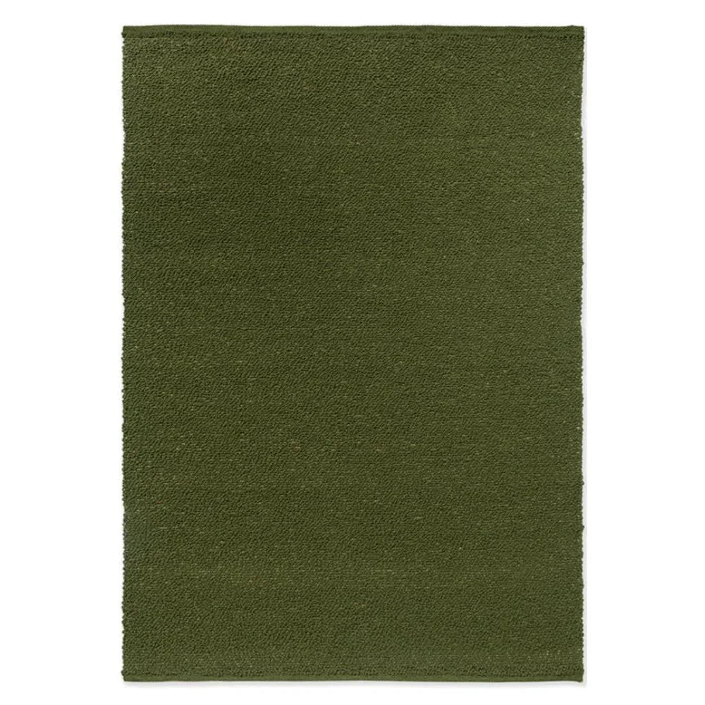 Brink & Campman Bond Moss Designer Rug featuring solid moss green shag texture on white background, hand-tufted wool