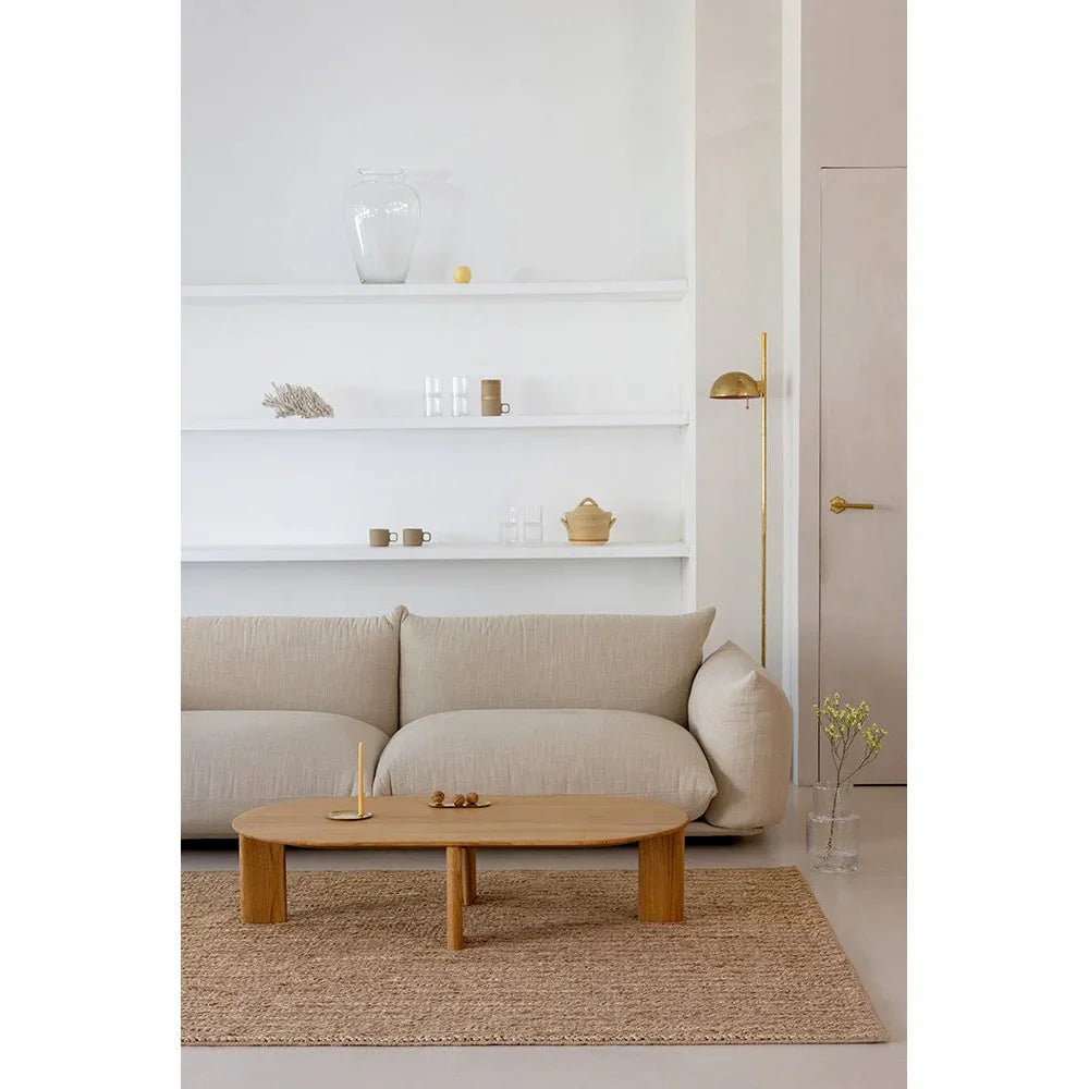 Brink & Campman Craft Plait Natural Designer Rug featuring braided natural fibre pattern in beige on warm beige floor, handwoven jute
