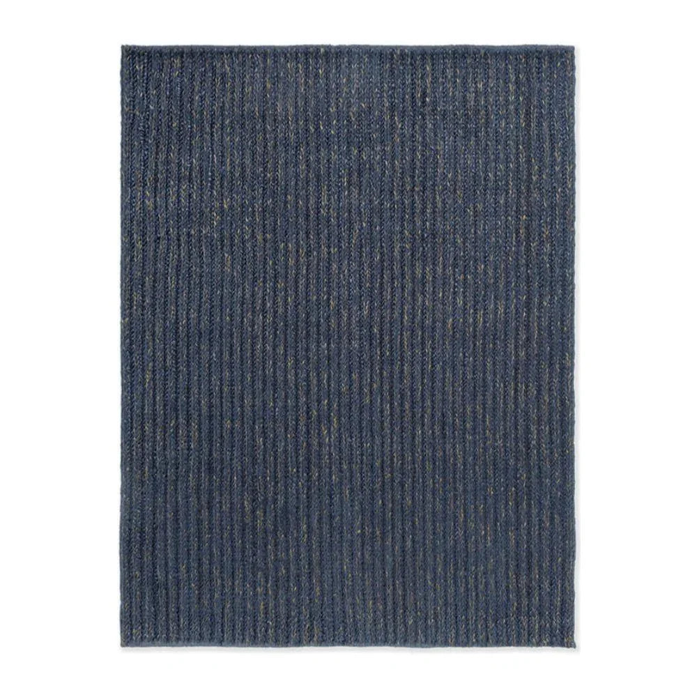Brink & Campman Craft Plait Denim Designer Rug featuring ribbed plait pattern in denim blue on white background, hand-tufted wool