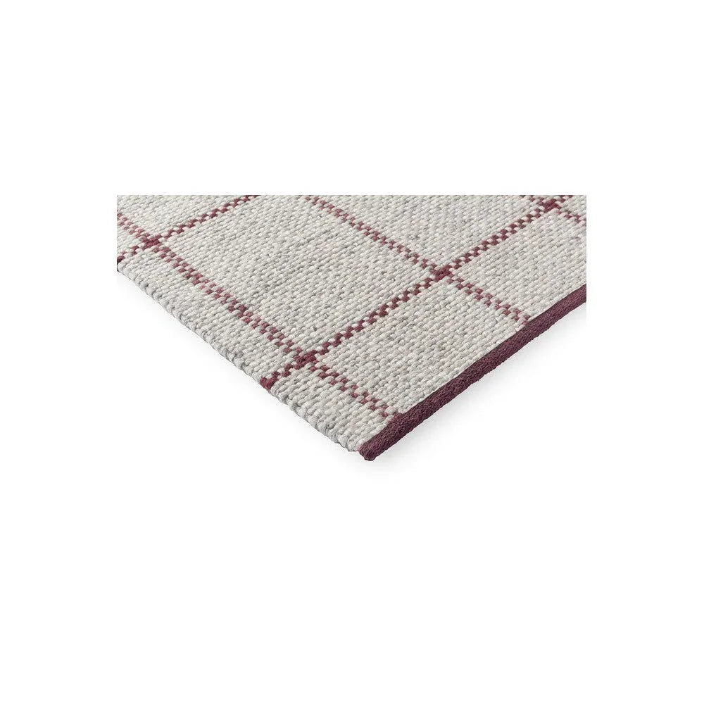 Brink & Campman Craft Matter Check Ash rug featuring a cream and burgundy check on light beige background, hand-tufted wool