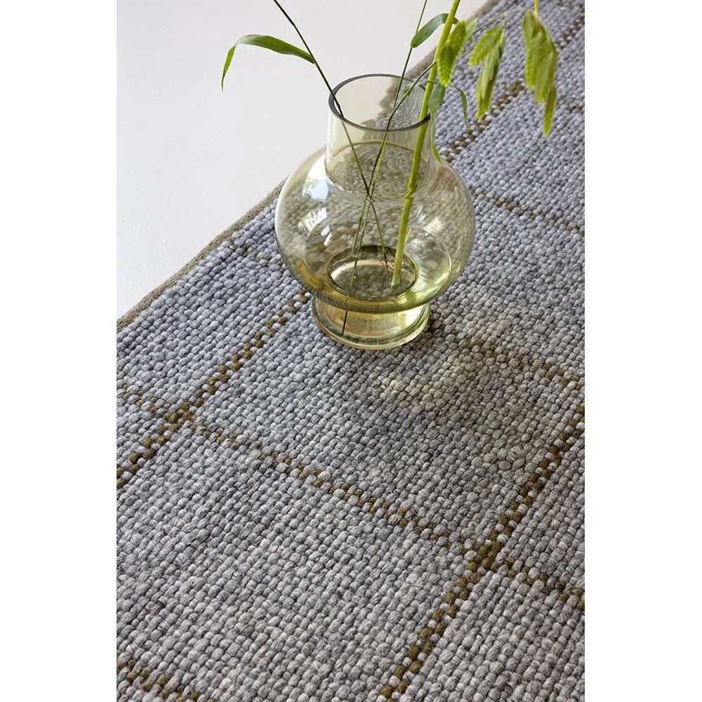 Brink & Campman Craft Matter Check Slate Rug featuring check pattern in slate grey, charcoal, taupe and cream on cream background, hand-tufted wool