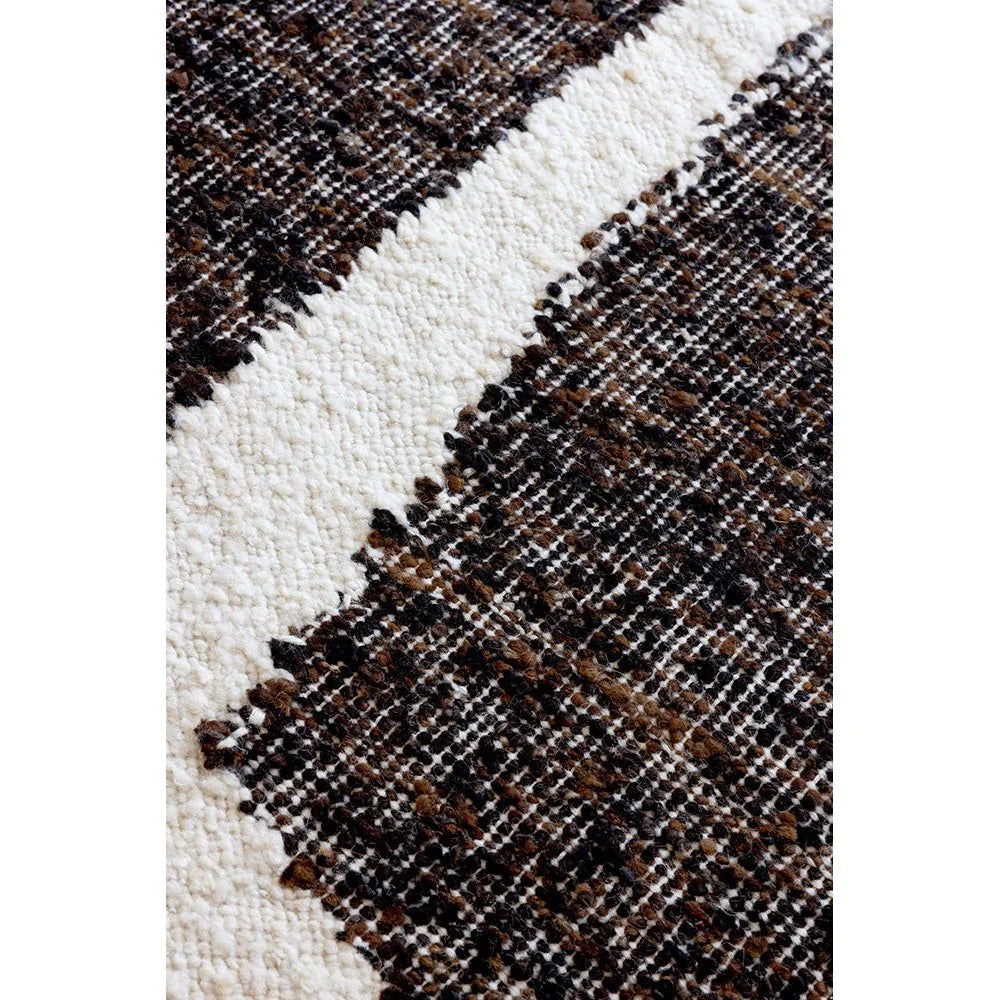 Brink & Campman Craft Fundament Rug featuring abstract textured pattern in chocolate brown, black and cream on ivory, hand-tufted wool