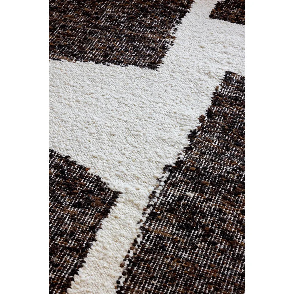 Brink & Campman Craft Fundament Chocolate/Cream Designer Rug featuring geometric block pattern in chocolate brown, dark brown and cream on cream background, hand-tufted wool
