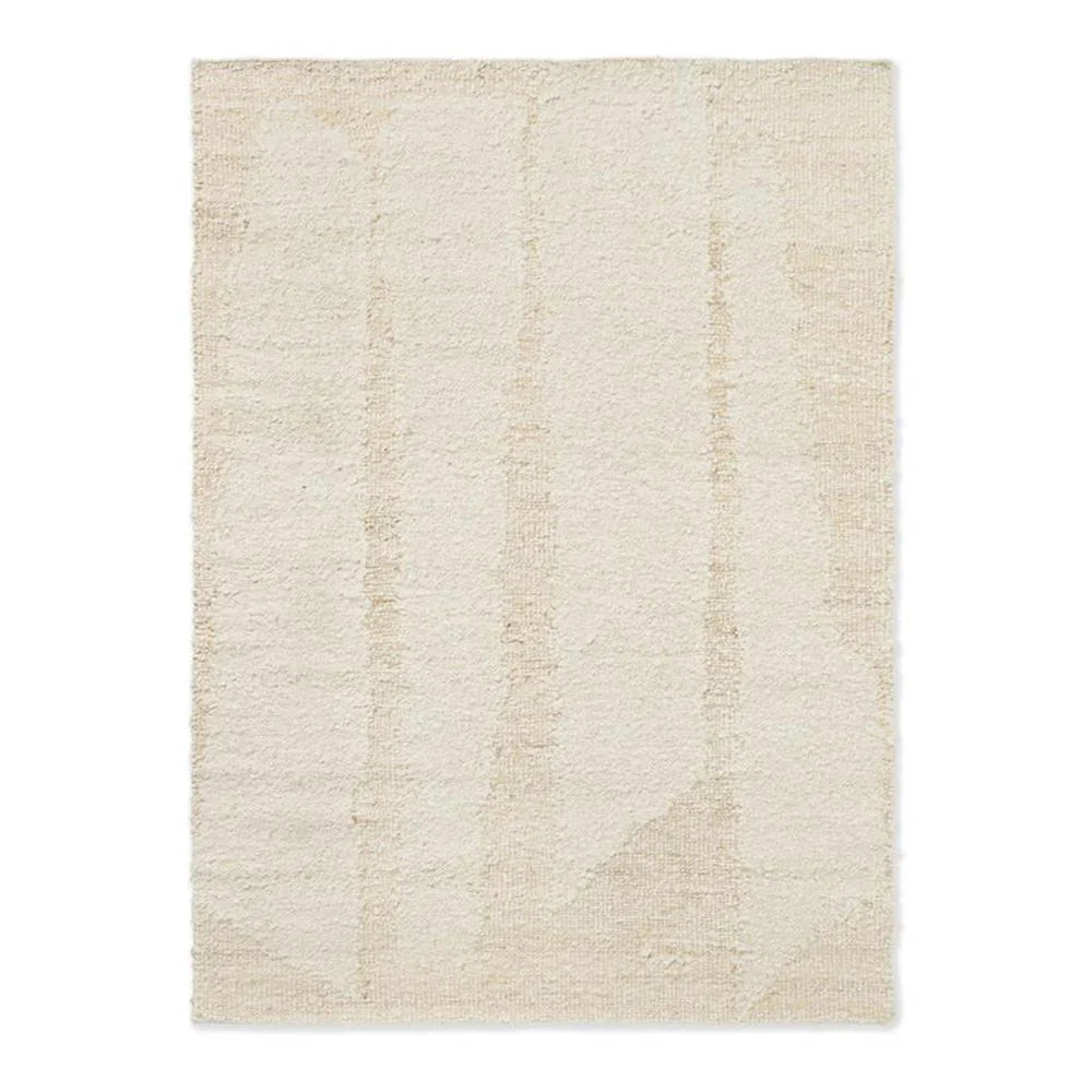Brink & Campman Craft Fundament Wool White Designer Rug featuring subtle vertical stripe pattern in cream and ivory on white background, hand-tufted wool
