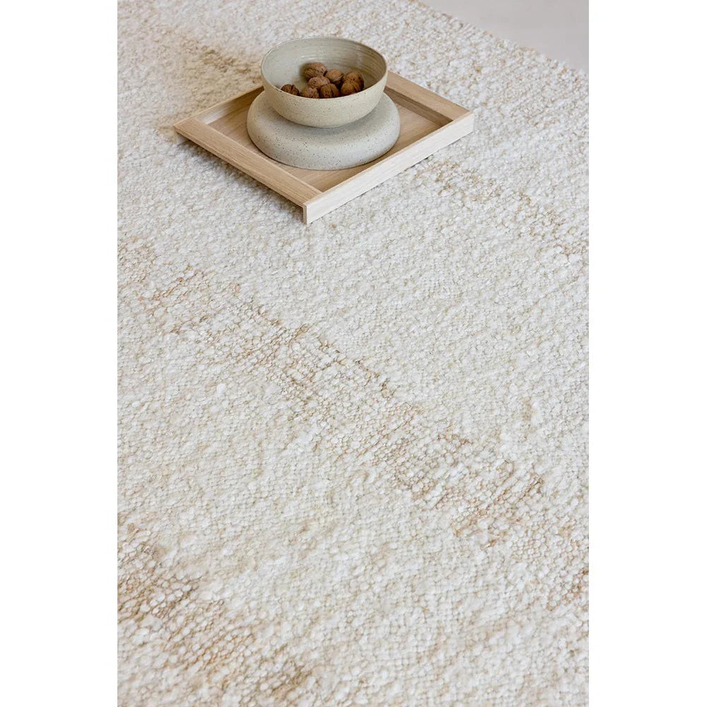 Brink & Campman Craft Fundament Wool White Designer Rug featuring textured shag pattern in cream, ivory and beige on white background, hand-tufted wool