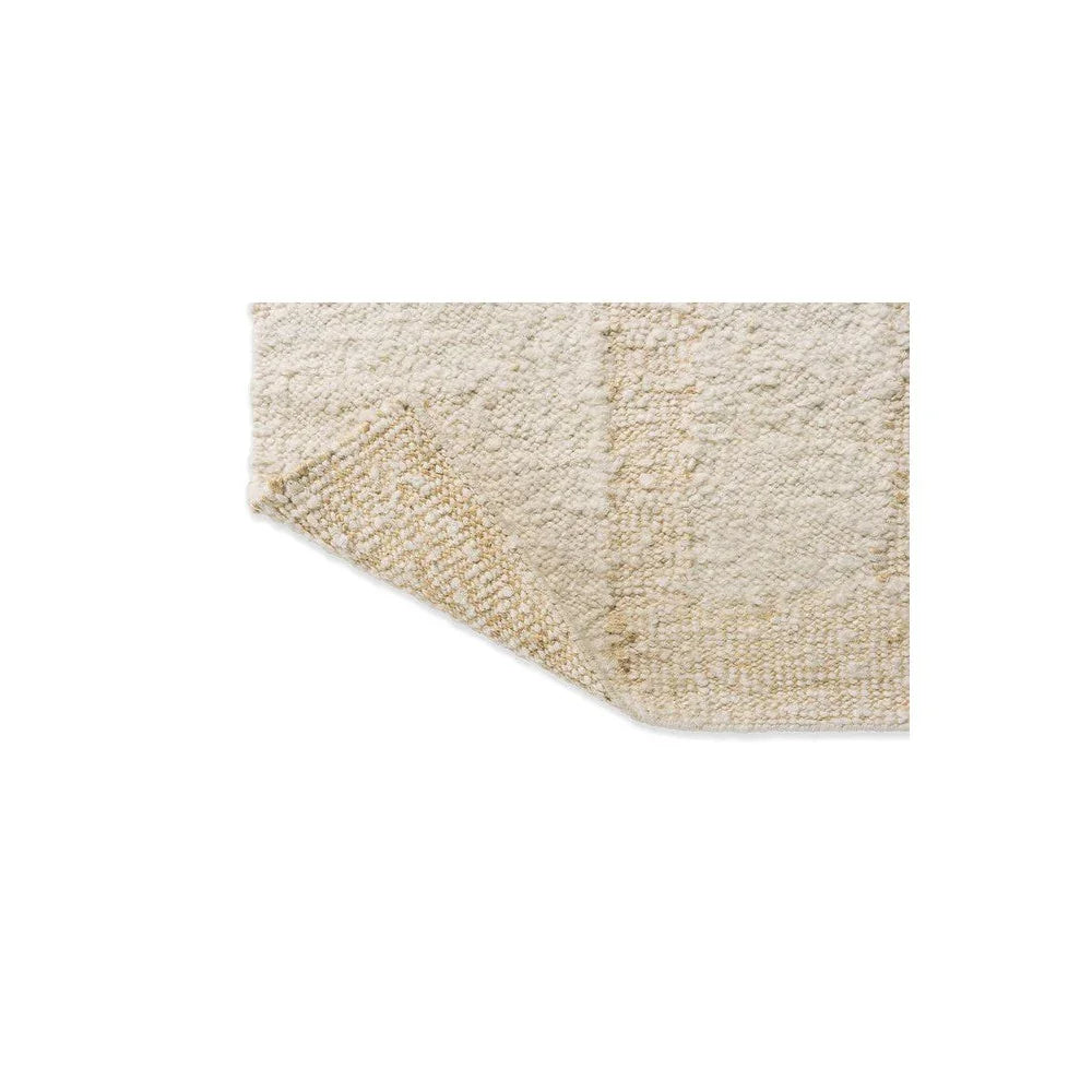 Brink & Campman Craft Fundament Wool White Designer Rug featuring textured shag with subtle patchwork in ivory, cream and beige on white, hand-tufted wool